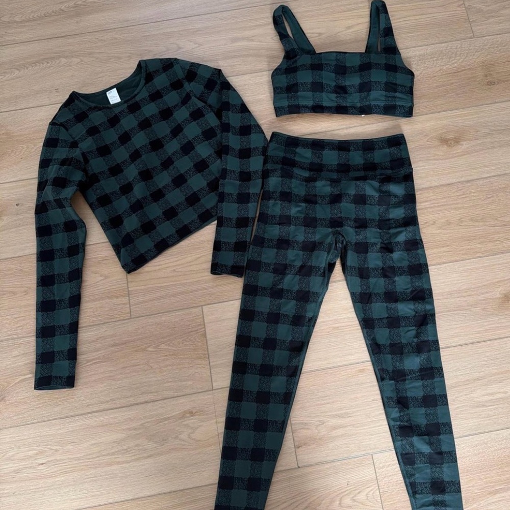 Plaid Black and Green Activewear Set